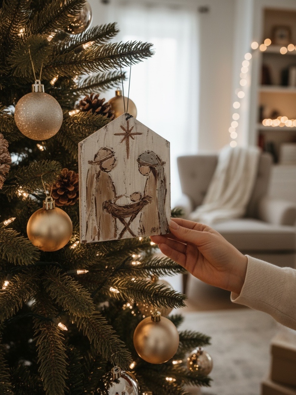 RAZ Imports Haley Bush Christmas Ornament - Holy Family Nativity Scene - 6in